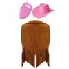 Kids Cowgirl Vest Suede Fringe Tassel Western Costume Set with Bandana Hat for Halloween Rodeo Role Play