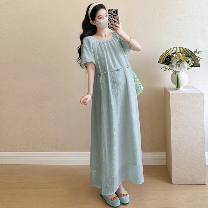 

2026 Summer Maternity Dress: Age-Defying, Beaded Lace-Up, Loose-Fit, Sweet Style, Belly-Covering Skirt M