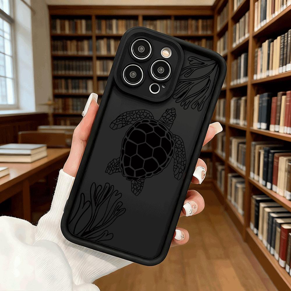 Sea Turtle Line Art with Coral Phone Case for iPhone 17 16 15 14 13 12 11 Pro Max Plus Anti Scratch, Gel Flexible Protective