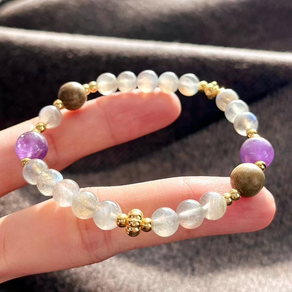 Retro High Quality Natural Gray Moonstone Amethyst Design Bracelet Bracelet.