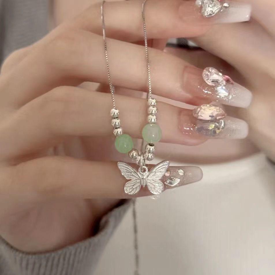 Gradual Change Color Butterfly Tassel Necklace Women's Summer Exquisite High Sense Collarbone Chain Sweet Cool Babe Necklace