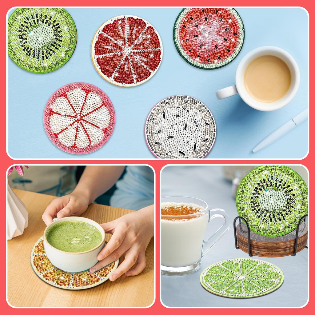 1 Set Diamond Painting Coasters Kit Decorative Art Cup Coaster with Holder DIY Round Tabletop Protection Cup Mat for Home Office