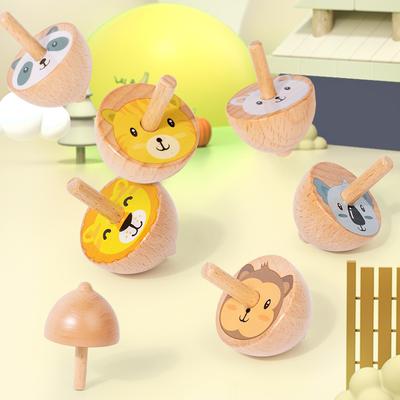 6pcs Wooden Spinning Top Toys Colorful Fruit Cartoon Animal Rotating Gyro Toy for Children Early Education Birthday Party Gifts