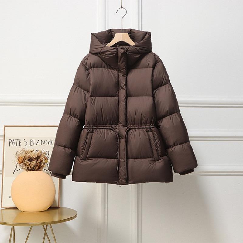 Winter new down jacket women's medium thick waist white duck down hooded puff bread jacket medium and long tide
