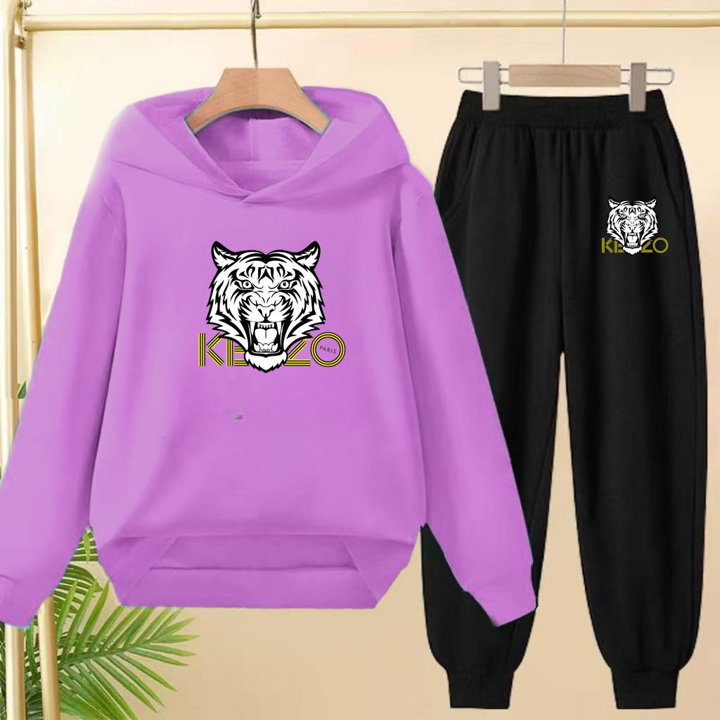 Children's 3-12Yrs Tiger print Pullover Hoodie Boys Girls Toddler Sweatshirt+Trousers Casual Fashion Charming Sports Jogging Set