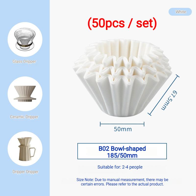 50-100 шт. Бумажные фильтры для кофе корзинчатые 185 Белые в форме чаши Фильтры для кофе на 2-5 чашек Одноразовые Волнистая бумага Фильтры для кофе для дома