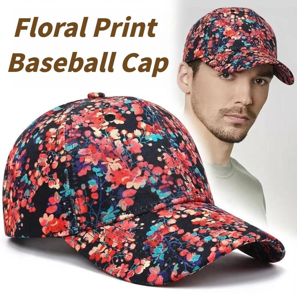 Cappellino da Baseball con Stampa Floreale Personalità Leggero Regolabile Cappellino Parasole Traspirante Protezione Solare Cappello a Becco d'Anatra Per Uomini Donne