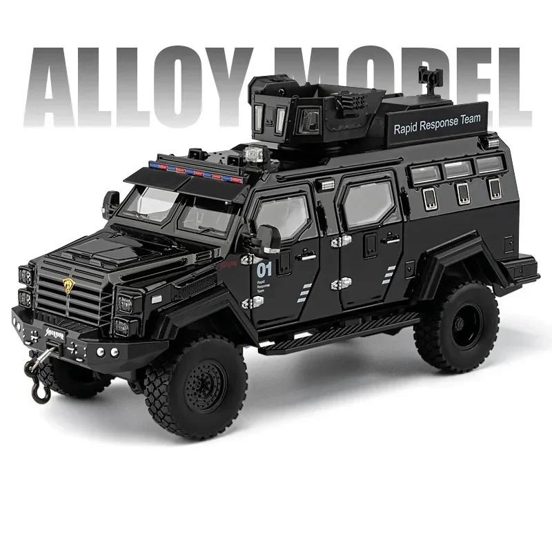 1:24 Legierung Schwert Gezahnter Tiger Explosionsgeschützt Automodell Druckguss Polizei Gepanzert Geländefahrzeuge Automodell Geräusch Licht Kinderspielzeug black