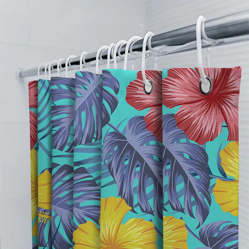 Colorful Floral Shower Curtain Waterproof Bath Decorative Fabric Print Bathroom Accessories For Home Decoration Yellow Red Hibis