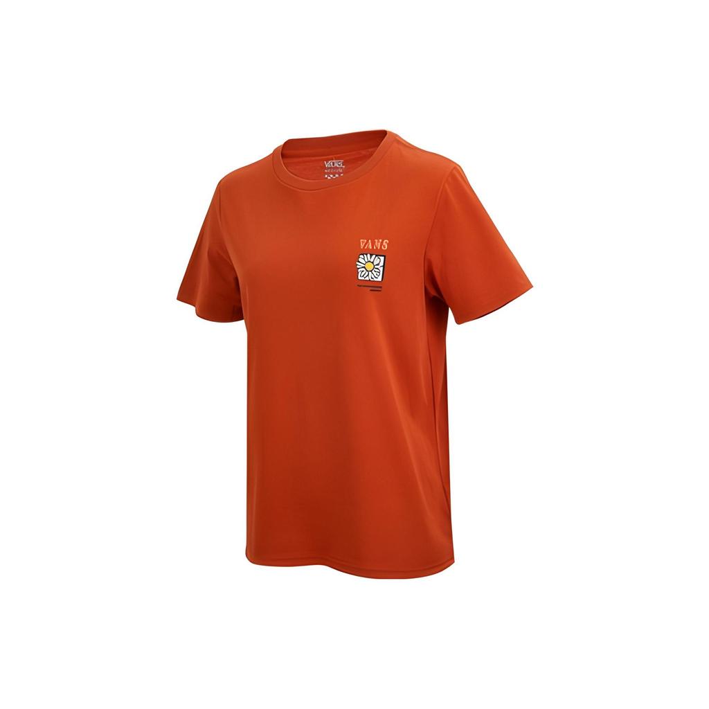 Vans Solid Color Daisy Pattern Letter Print Sports Casual Comfortable Round Neck Breathable Short Sleeve T-Shirt Women Tops Brown-Red VN0A7TPCUXS