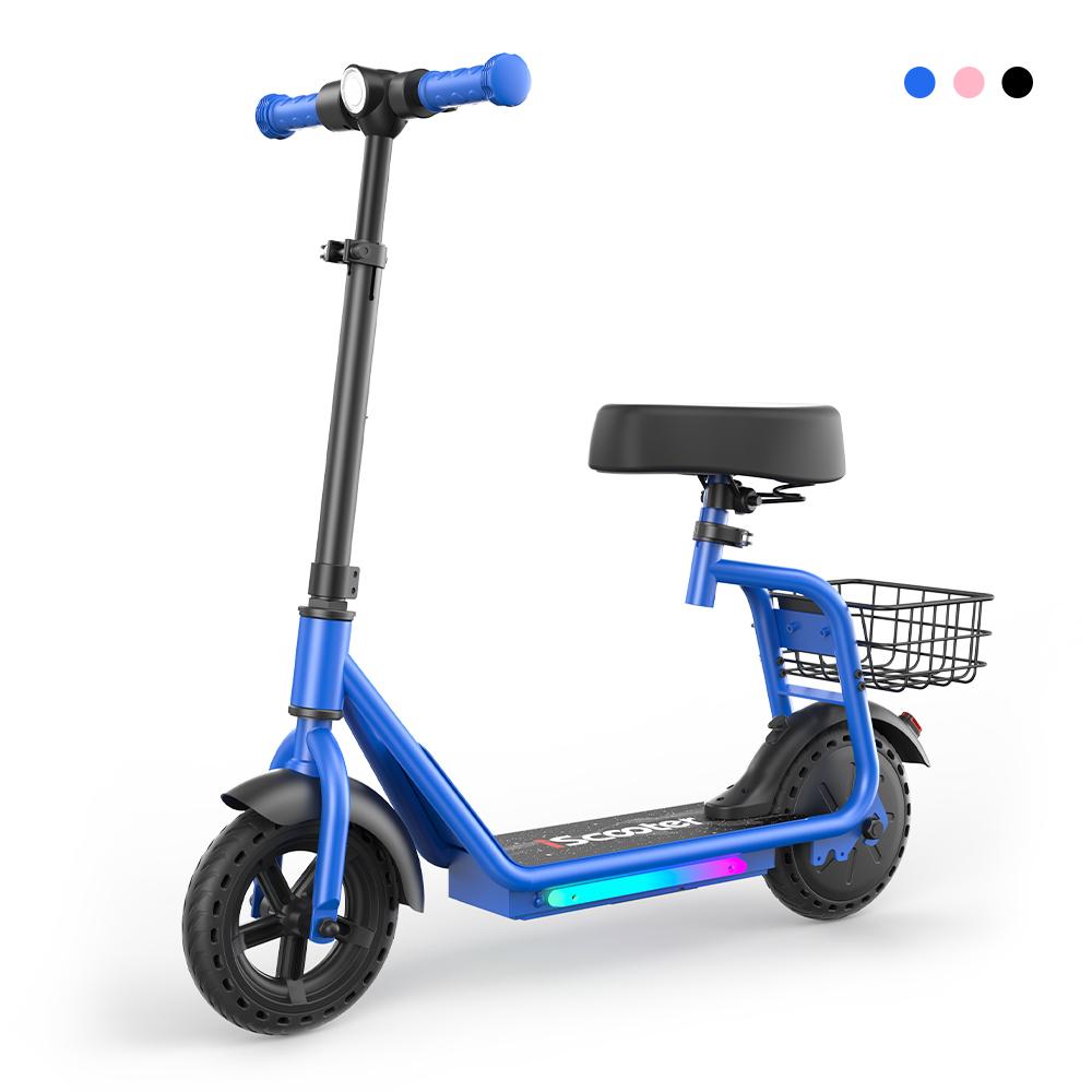 IScooter iK7 Monopattino Elettrico per Bambini con Cestino&Sedile Rimovibile Motore 250W 3 Modalità di Velocità Monopattino per Bambini da 8.5 Pollici