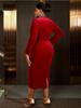 Elegant Women Red Velvet Dress O Neck Cut Out Long Sleeves Embroidery Flower Bodycon Evening Party Wedding Guest Autumn New