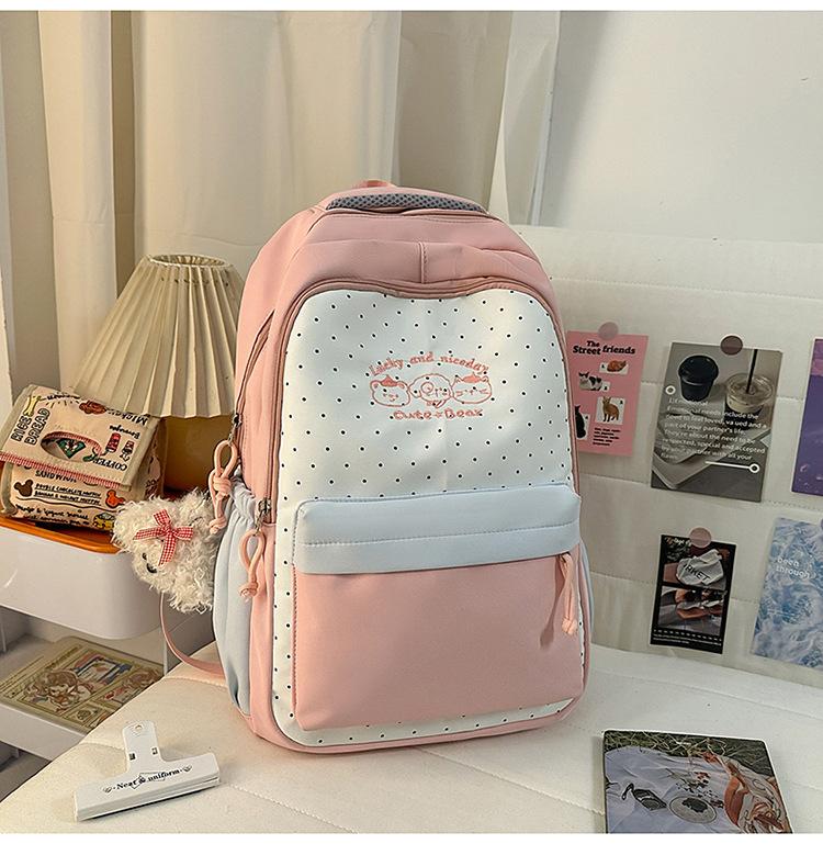 Schoolbag New Japanese Girl Bear Polka Dot Backpack High Value Small Fresh Primary and Secondary School Student Schoolbag Lightweight Backpack