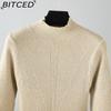 BITCED Women's Autumn Winter Plain Knitted Turtleneck Long Sleeve High Waist Sweater Dress