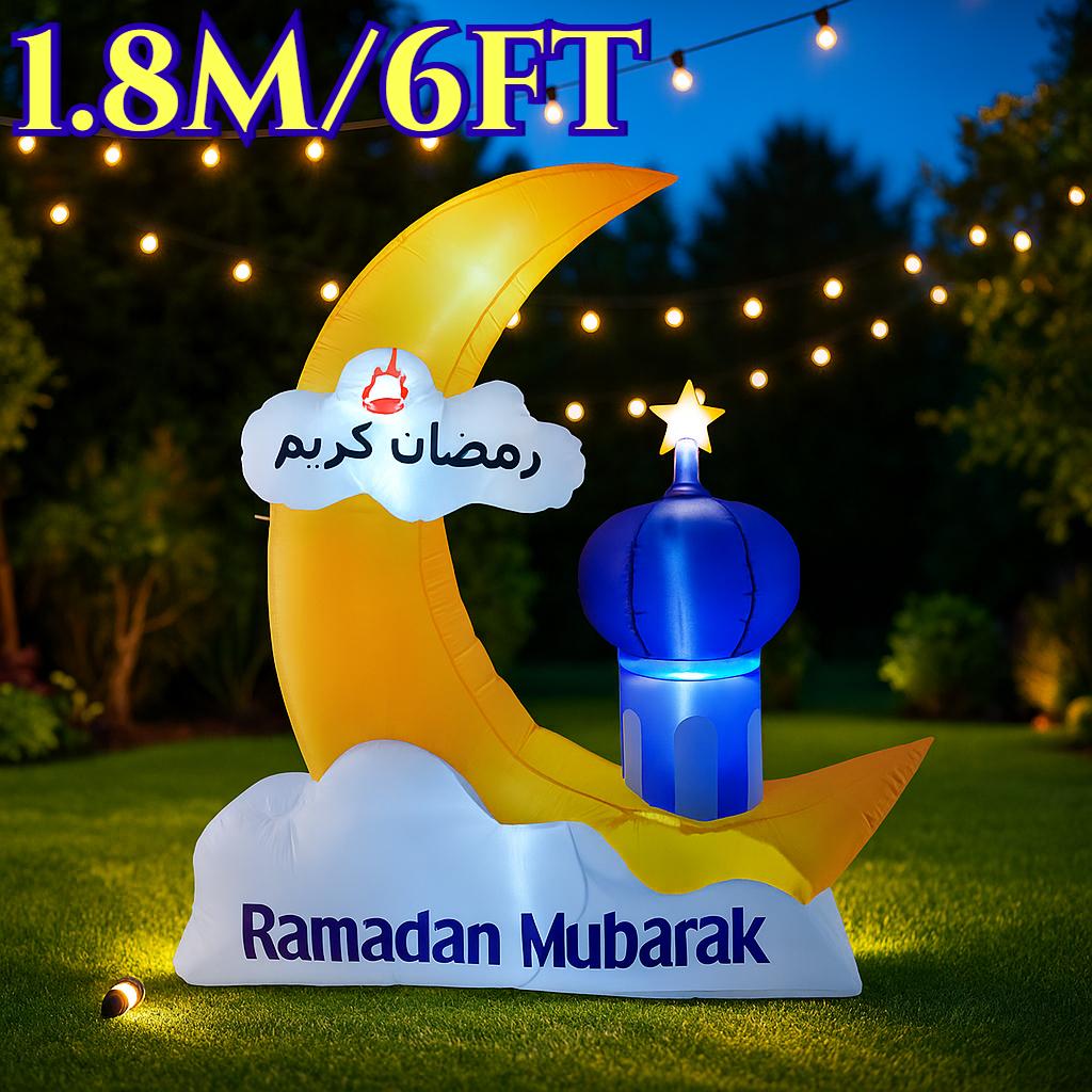 

1.8M/6FT Muslim/Islamic Ramadan Inflatable Decor Moon Castle Model Built-in LED Lights Eid Mubarak Decorations Celebrate Fasting UK