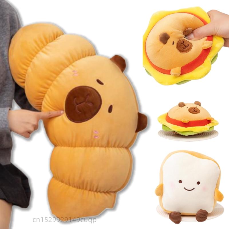 Cute And Charming Cartoon Capybara Transforms Into Food Bun Stuffed Doll Pillow Burger Bread Croissant Stuffed Toy Home Decor Present Designed For
