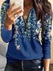 Women's T Shirt Floral Graphic Vintage Fashion Stylish Long Sleeve Crew Neck Regular Tops Daily Zipper Print Yellow Blue Green Spring Fall Winter