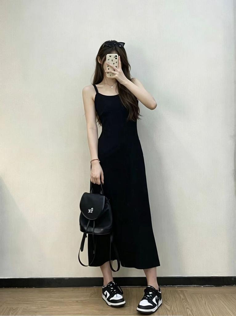 mm Hepburn style suspender knitted dress women's summer new sleeveless design waist vest long dress