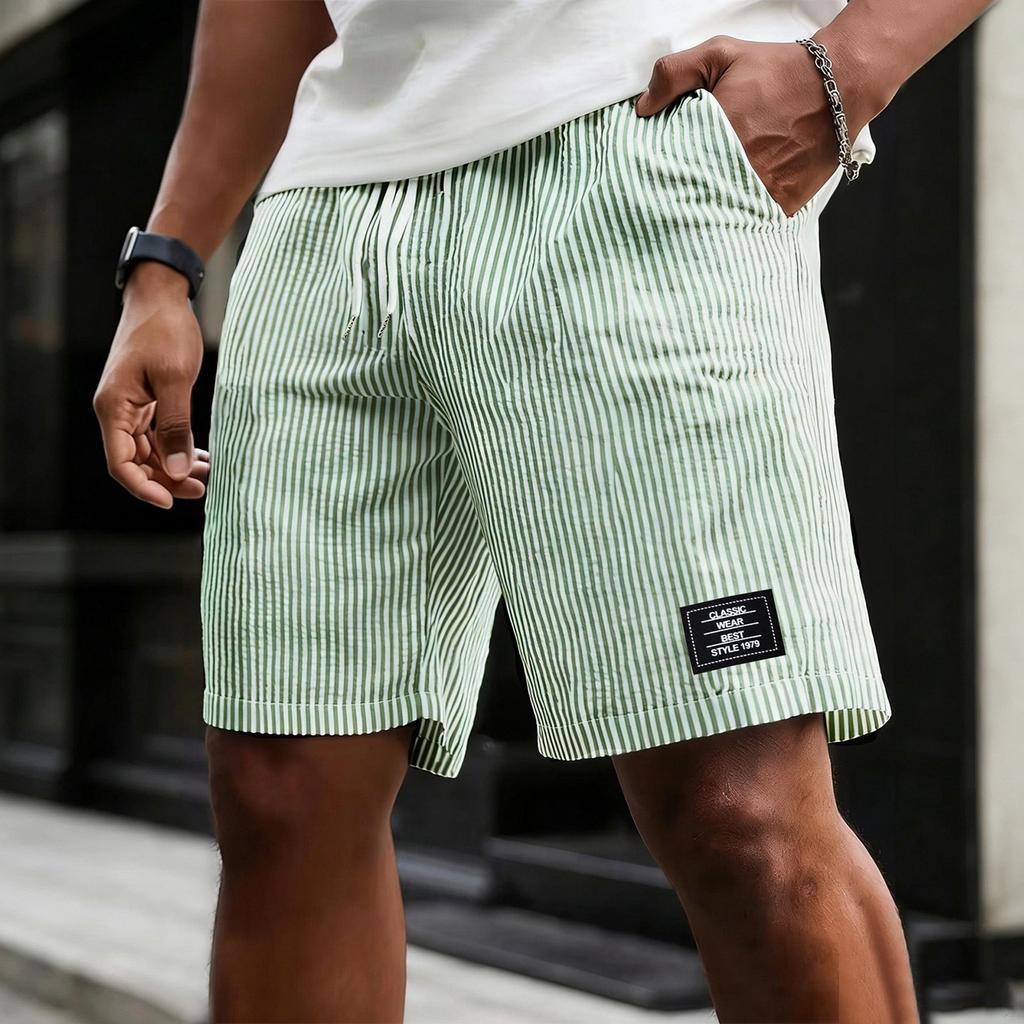 Herren Gestreifte Kordelzug Shorts Lässig Bequem Sportlich Fünf Zoll Innenbein Sport Hosen mit Seitentaschen und Elastischem Bund