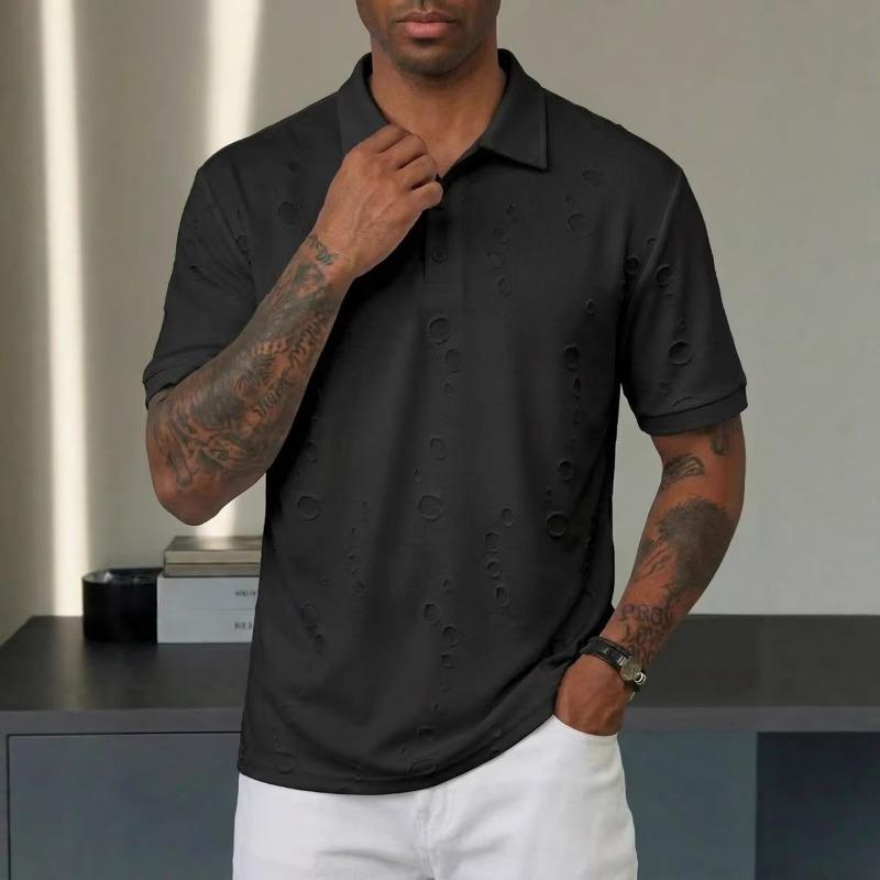 Mens Textured Short Sleeve Polo Shirt S чёрный