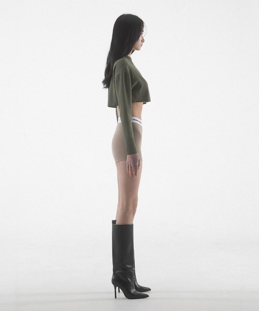 Paensyo Crop Knit Zip Up - Khaki