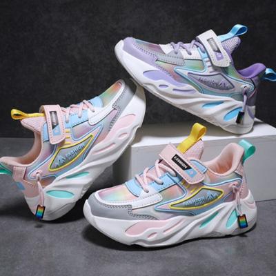 Sneakers Spring and Autumn New Leather Girls Running Shoes Medium and Older Children's Double Net Casual Shoes