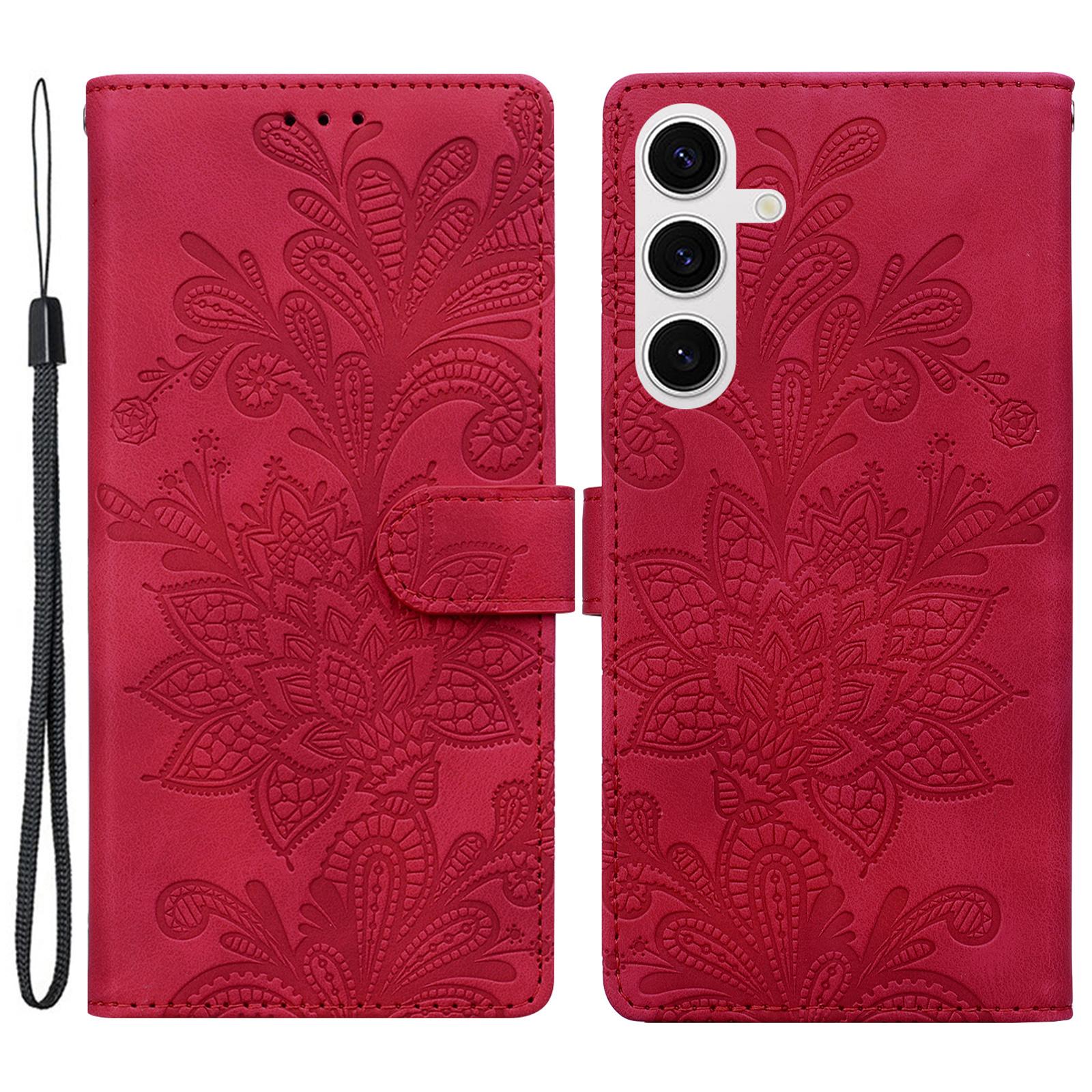 

For Samsung Galaxy S25/S24 Case Imprinted Lace Flowers PU Leather Wallet Phone Cover C