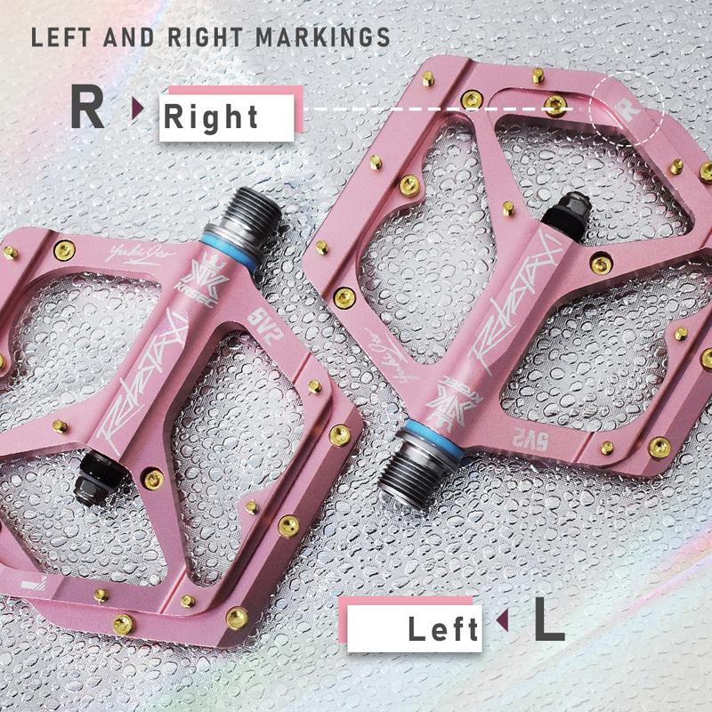 KRSEC Mountain Bike DU Bearing Pedals, Road Bike CNC Aluminum Alloy Pedals with Pins, Sealed Bearings