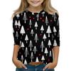 Children's 3/4 Sleeve Tops Casual Christmas Print T Shirt Round Neck Pullover Blouse