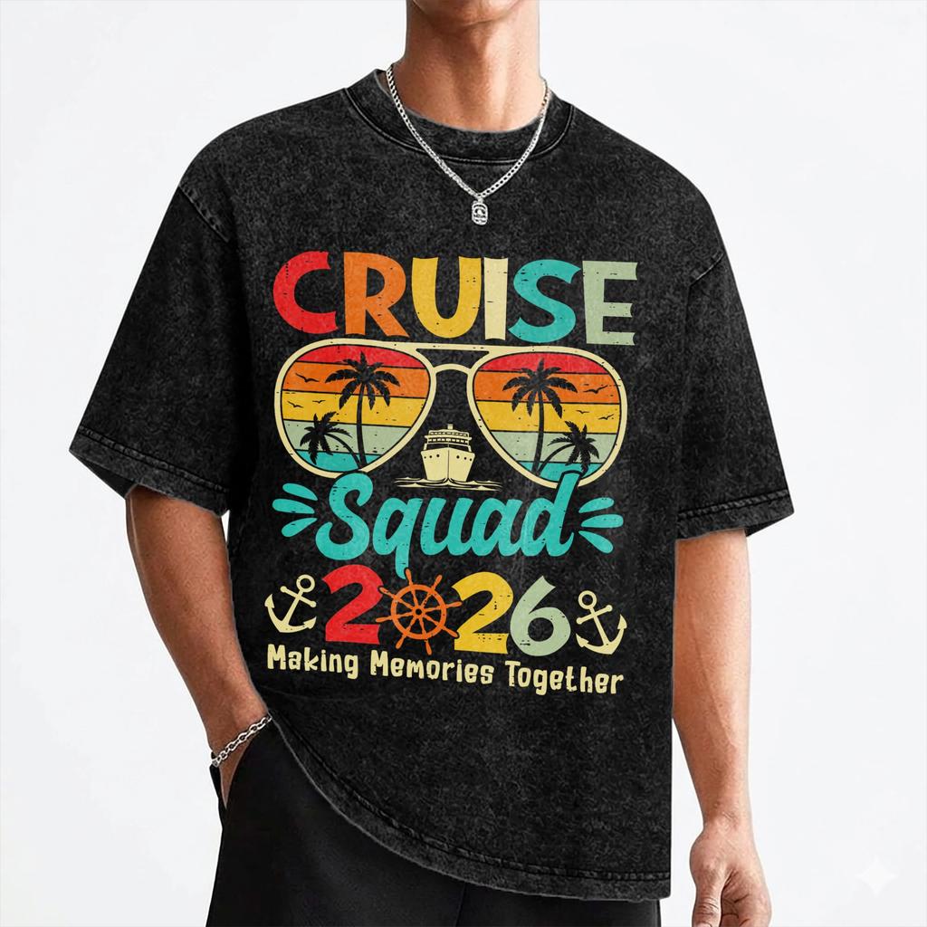 Cruise Squad 2026 Summer Vacation Matching Family Cruise T Shirts Washed Short Sleeve TShirt Men Women Streetwear Graphic Tees