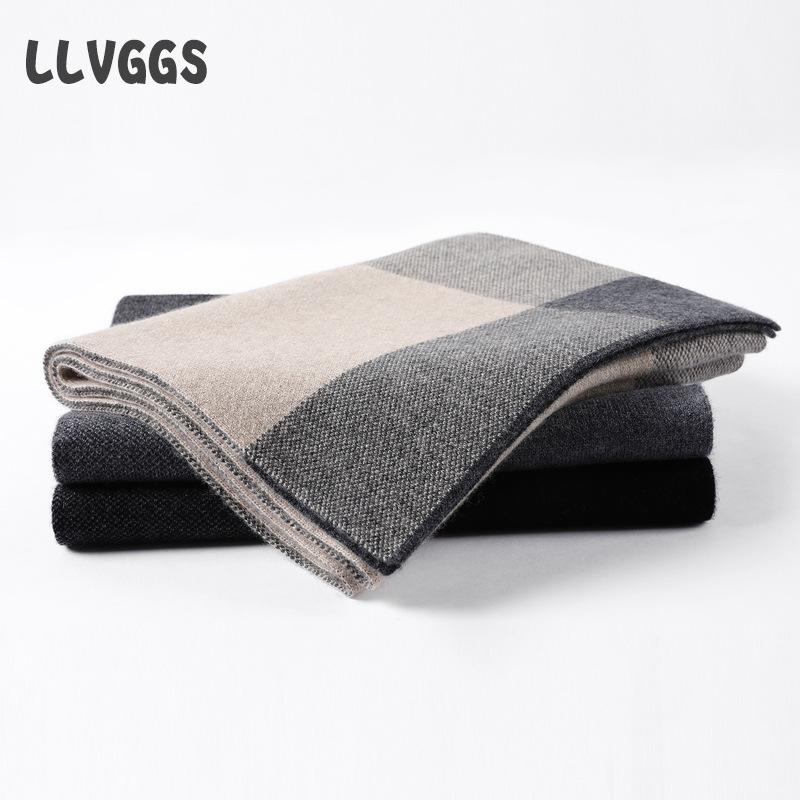 Pure cashmere men's scarf knitted plaid trendy business men's scarf knitted scarf warm plaid scarf