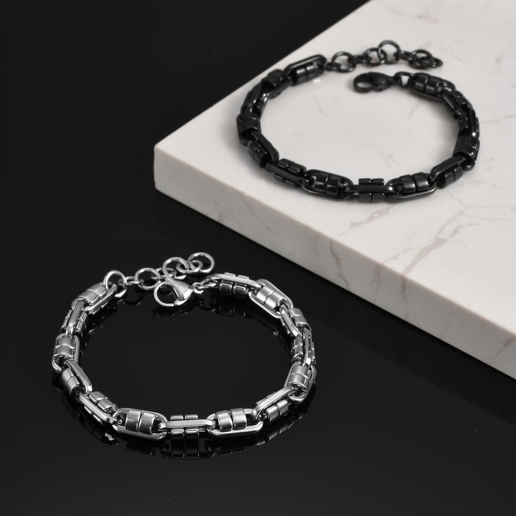 Vnox Black Round Byzantine Link Chain Bracelets, Stylish 2026 New Stainless Steel Wristband, Handmade Punk Rock Jewelry