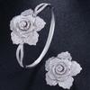 WWJ Super Luxury Zirconia Large Golden Color Geometric Flower Wedding Ring Bangle Sets