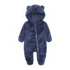 Newborn Baby Boys Winter Fleece Jumpsuit Solid Hooded Romper Zipper Coat Outwear