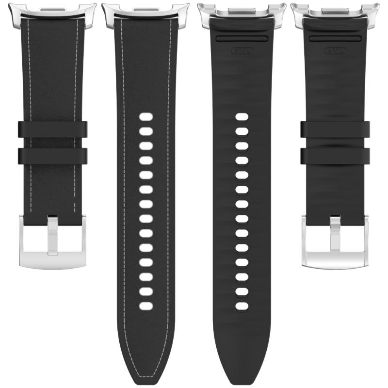 Flexible Silicone Watch Band Straps With Leather Accent For 40mm 44mm 46mm Models Comfortable Daily Wear Gym To Office