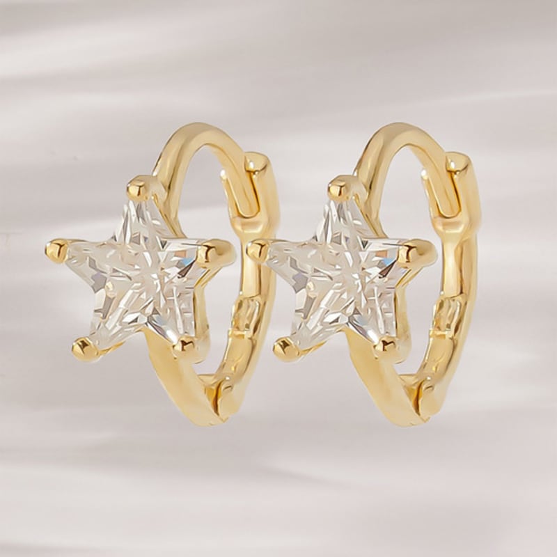 JEWNEL 14K Mini Star Cubic One-Touch Small Ring Earrings