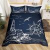 Nautical Anchor Duvet Cover Set Vintage Sail Boat Lighthouse Bedding Set Conch Starfish Seashell Ocean Wave Comforter Cover King