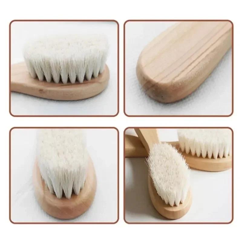 2PCS Newborn Wool Baby Wooden Brush Comb Newborn Hair Brush Infant Head Massage Portable Comb Hair Bath Brush Comb Nursing tools