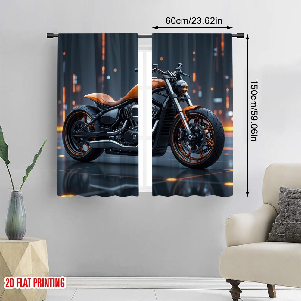 2 szt., druk płaski 2D Zasłona Popularny Pomarańczowy Cruiser Wszechstronna Tkanina (bez pręta) Prezenty do dekoracji salonu i biura Living