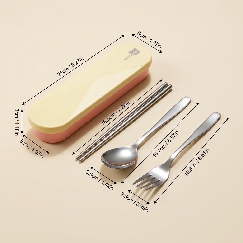 Stainless Steel Cutlery Set Chopsticks Fork and Spoons Set With Organizer Box Holder Portable Travel Tableware Utensils Students