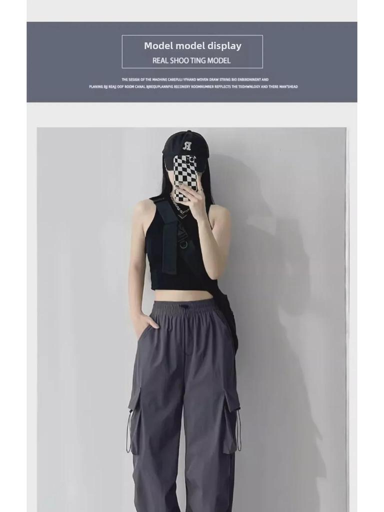 Damskie kombinezony francuskie z szerokimi nogawkami 2024: Sportowe spodnie casualowe o luźnym kroju na wiosnę i jesień