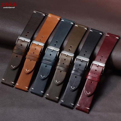 Correa de reloj vintage de cuero encerado al aceite 18 mm 20 mm 22 mm 19 mm 21 mm 24 mm Pulsera con costuras Correa de piel de vaca para Omega para Seiko Correa de reloj