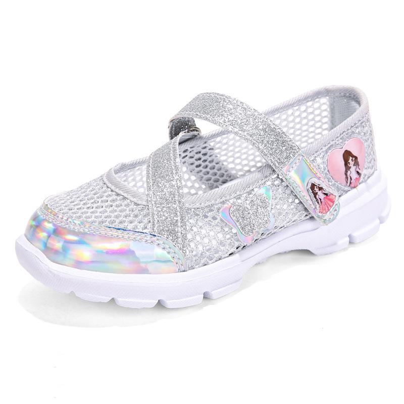 Single Mesh Girls' Shoes Summer New Frame Sports Shoes Hollow Children's Shoes Little Girls Tide Breathable Princess Shoes