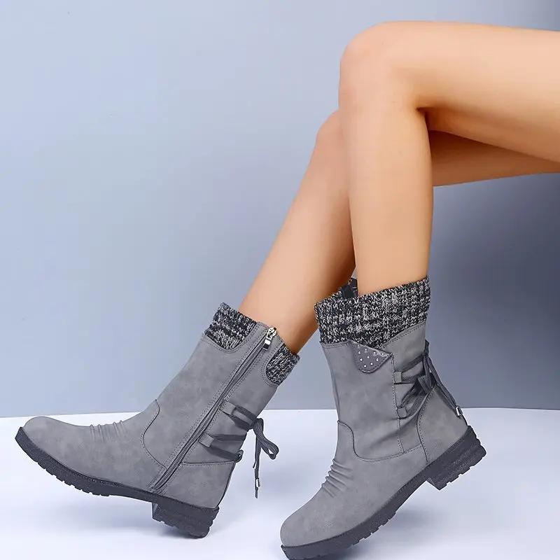 Mode Damen Retro Warme Wollstiefel Wintermode Schnürung Plateau Lässige Baumwollschuhe Flauschiges Plüsch Wildleder Kälteabweisende Kurze Schneestiefel