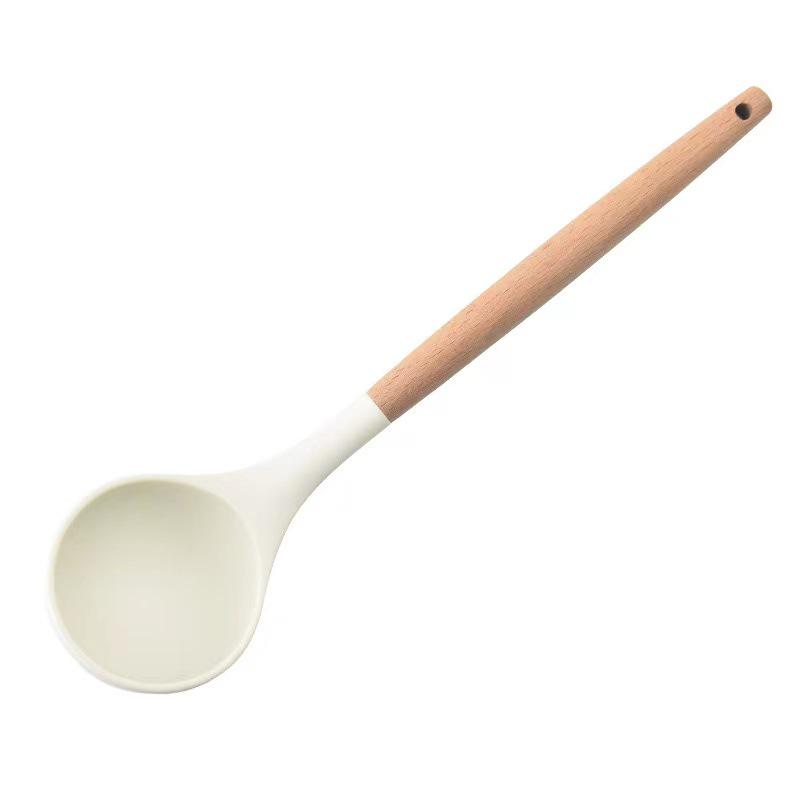 

Eco-Friendly Wooden Handle White Silicone Spatula - Heat Resistant Kitchen Utensil