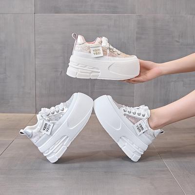 Thick Baseplate Shoes Women's Summer New Breathable Mesh Short Casual Little White Shoes Soft Sole Height Increase Women's Shoes