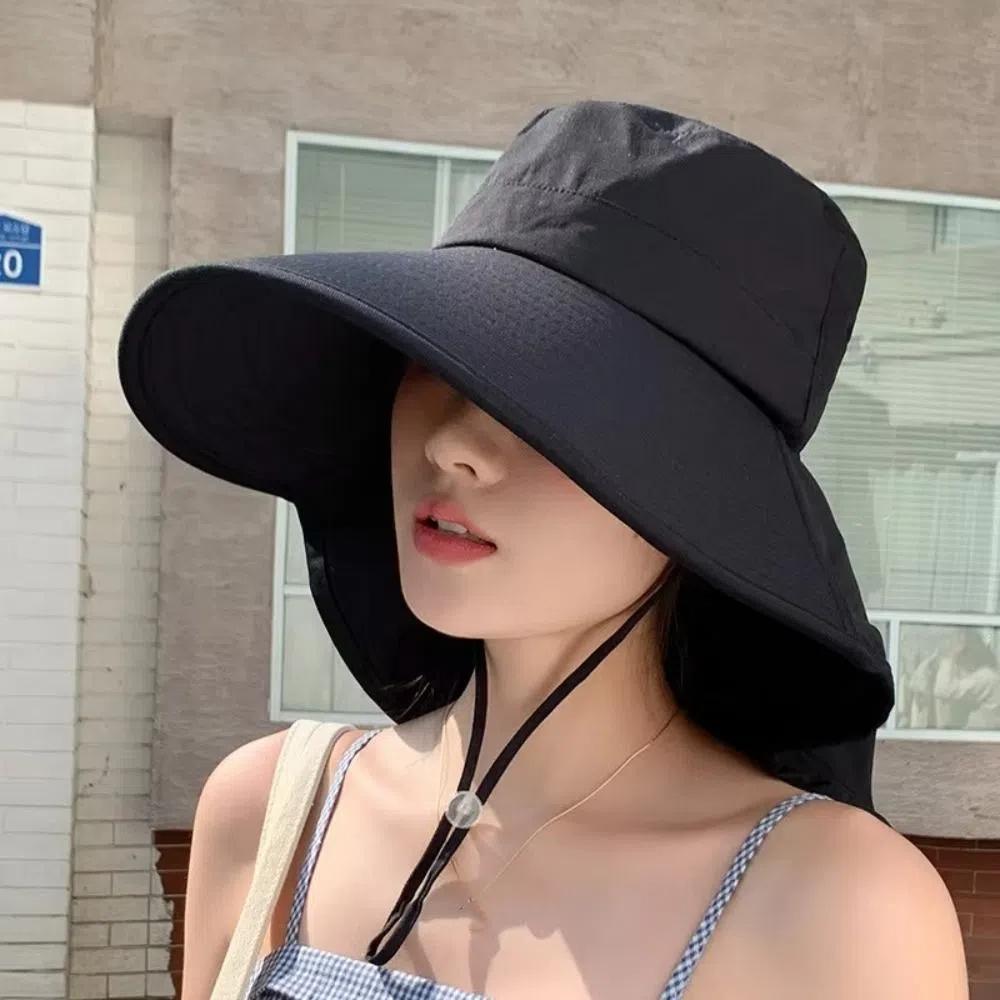 50+ UPF Sun Protection Hat Korean Style Women Bucket Hats Trendy Wide Brim Sun Hat  with Neck Cover