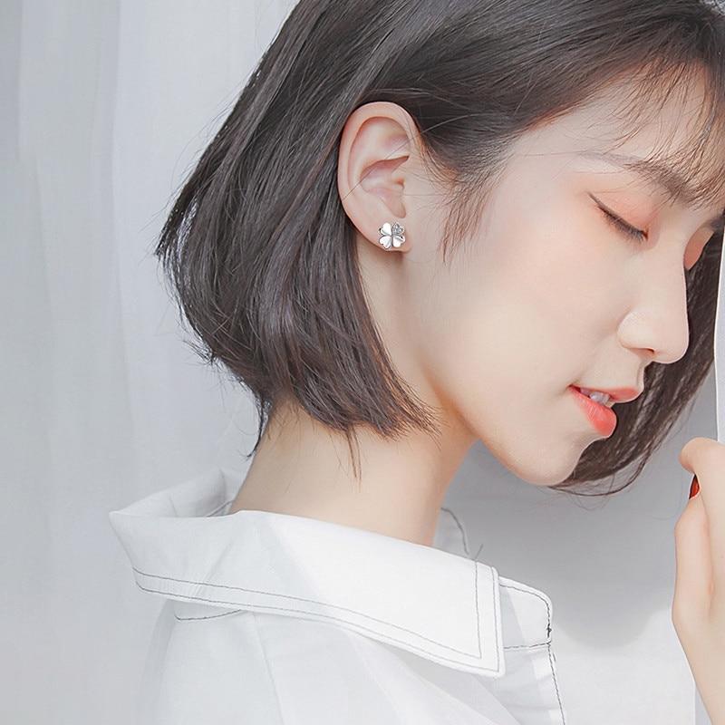 Cercei 925 Sterling Silver Clover Stud Earrings with Zirconia, Hypoallergenic, 9x9mm