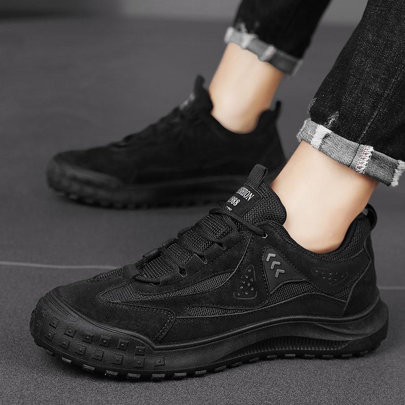 

Повседневные кроссовки для работы, мужские осенние кроссовки, мокасины, повседневные ботинки с круглым носком из парусины и кожи, спортивная и досуговая мода 44 чёрный