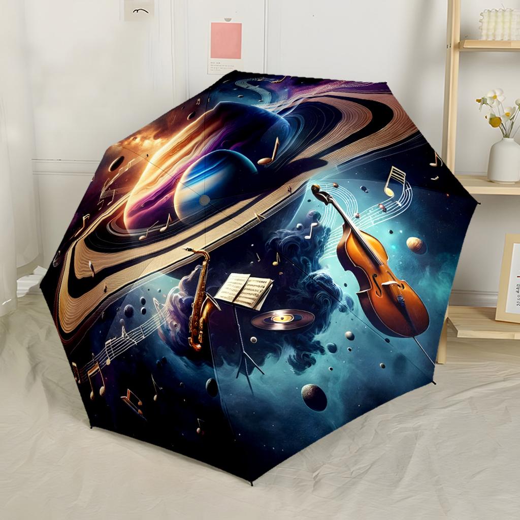 Music In Space Automatic Umbrella Folding Umbrella with 8 Ribs Compact Design Perfect for Outdoor Adventures Vibrant Pattern Umbrella Spiritual Gift